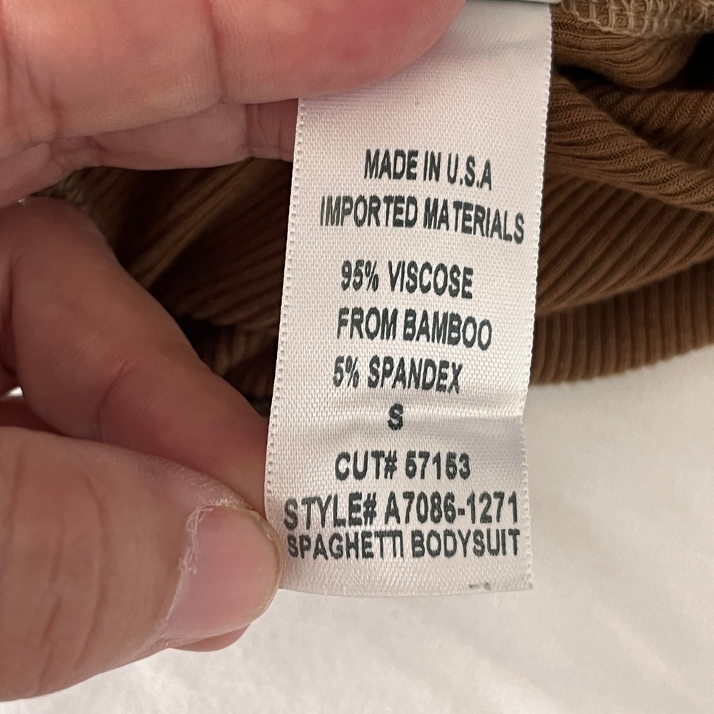 AGOLDE Womens Spaghetti Strap Bodysuit Ribbed Knit V-Neck Brown - Picture 12 of 13